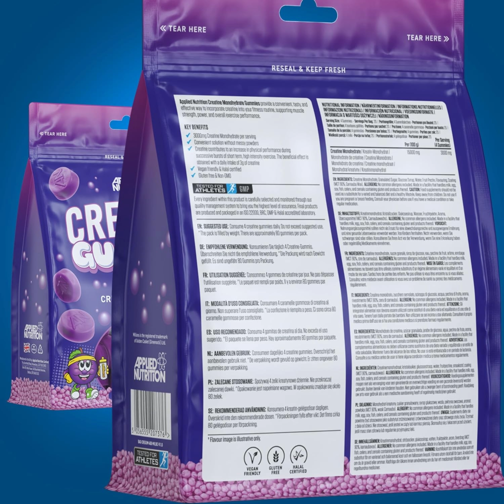 Applied Nutrition, Creatine Gummies 3000mg Creatine Monohydrate, 80 Gummies, 20 Servings