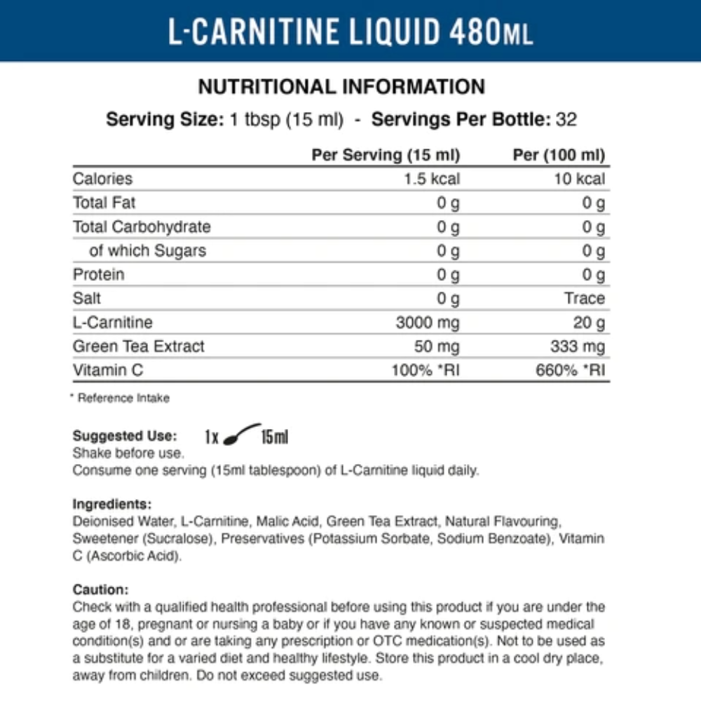 Applied Nutrition, Liquid L-Carnitine 3000, 480ml, 32 Servings