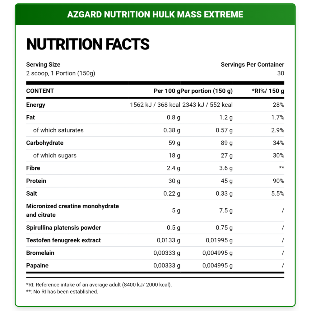 Azgard Nutrition, Hulk Mass Extreme, 4.54KG, 30 Servings