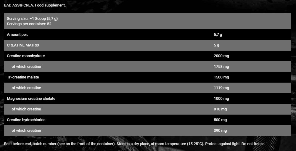 Bad Ass, Crea, 300g, 52 Servings