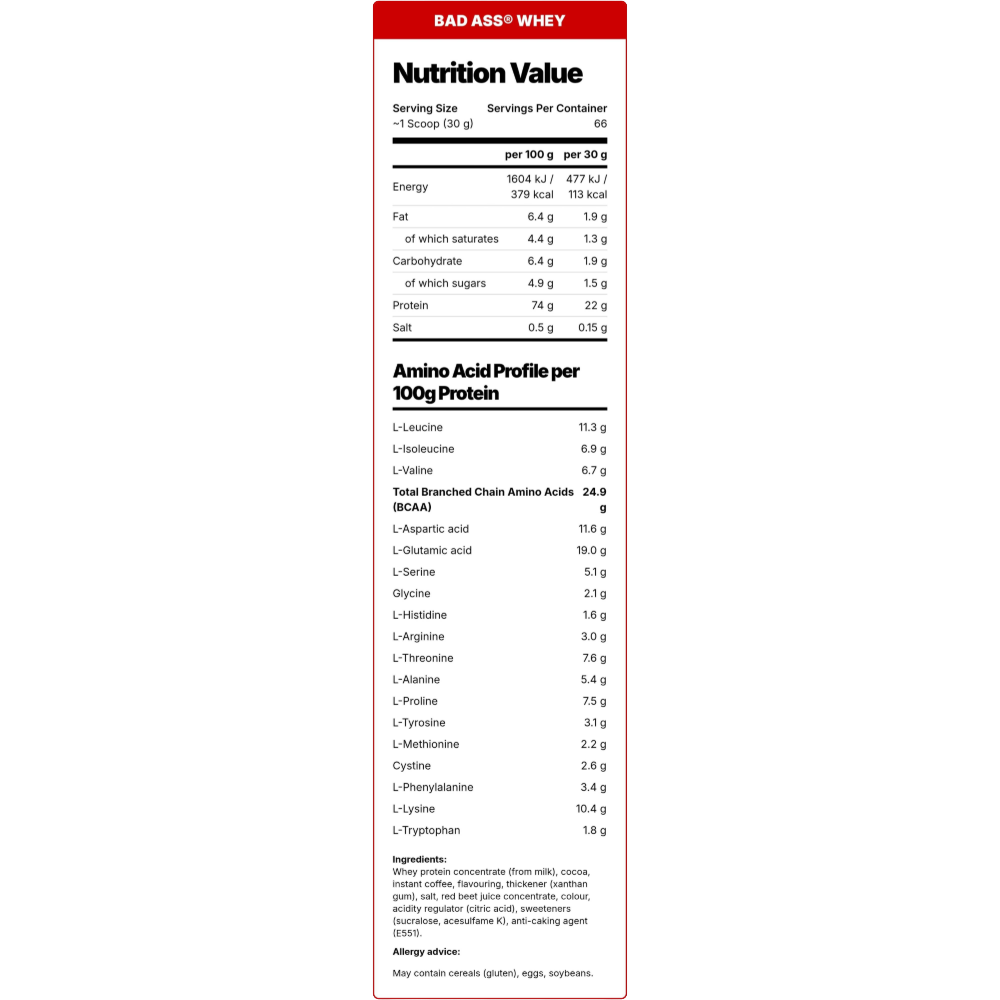 BadAss Nutrition, Whey, 2kg, 60 Servings
