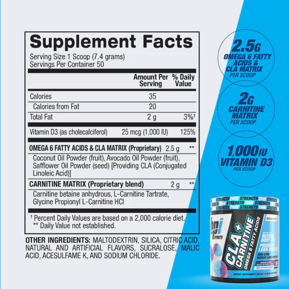 Bpi sports, Cla + Carnitine, 385g, 50 Servings