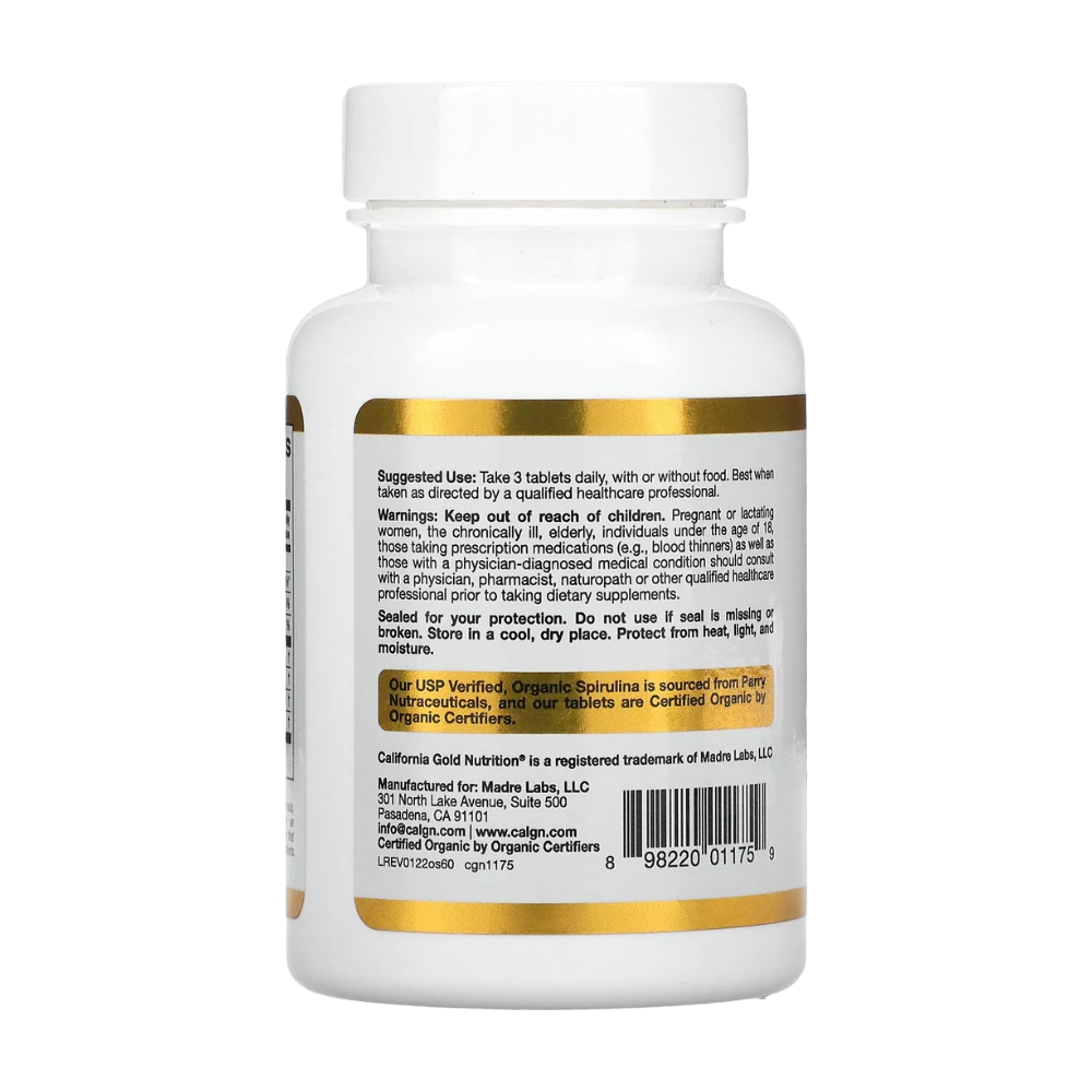 California Gold Nutrition, Organic Spirulina with Phycocyanin, 500Mg, 60 Tablets, 20 Servings