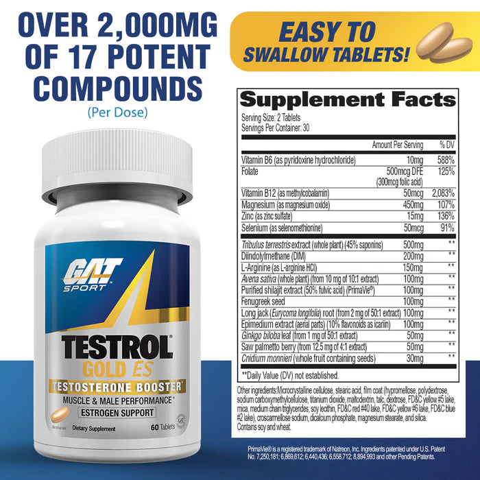 GAT Sports, Testrol Gold Es, 60 tablets, 30 serving