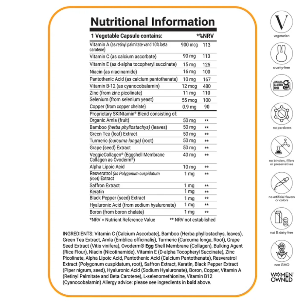 HAIRtamin, SKINtamin With VeggieCollagen, 30 Capsules, 30 Servings
