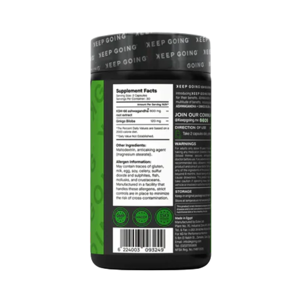 Keep Going, KSM-66 Ashwagandha + Ginkgo Biloba, 60 Capsules, 30 Servings