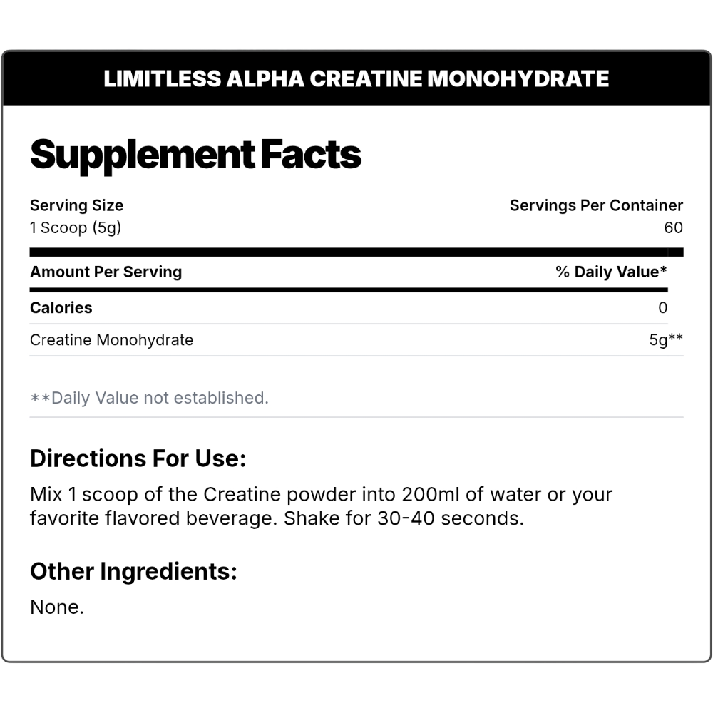 Limitless Alpha, Creatine Monohydrate Micronized, 300g, 60 Servings