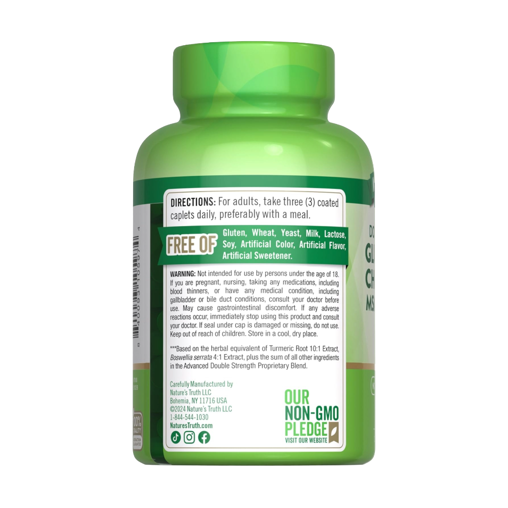 NATURE’S TRUTH, Double Strength Glucosamine Chondroitin MSM and Turmeric Complex, 90 Coated Caplets, 30 Servings