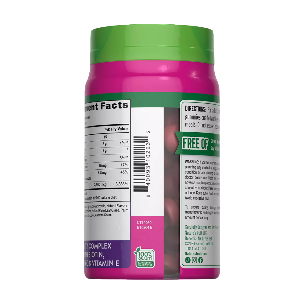 NATURE’S TRUTH, Hair Skin and Nails Gummies, 2500mcg of Biotin, 80 Gummies, 40 Servings