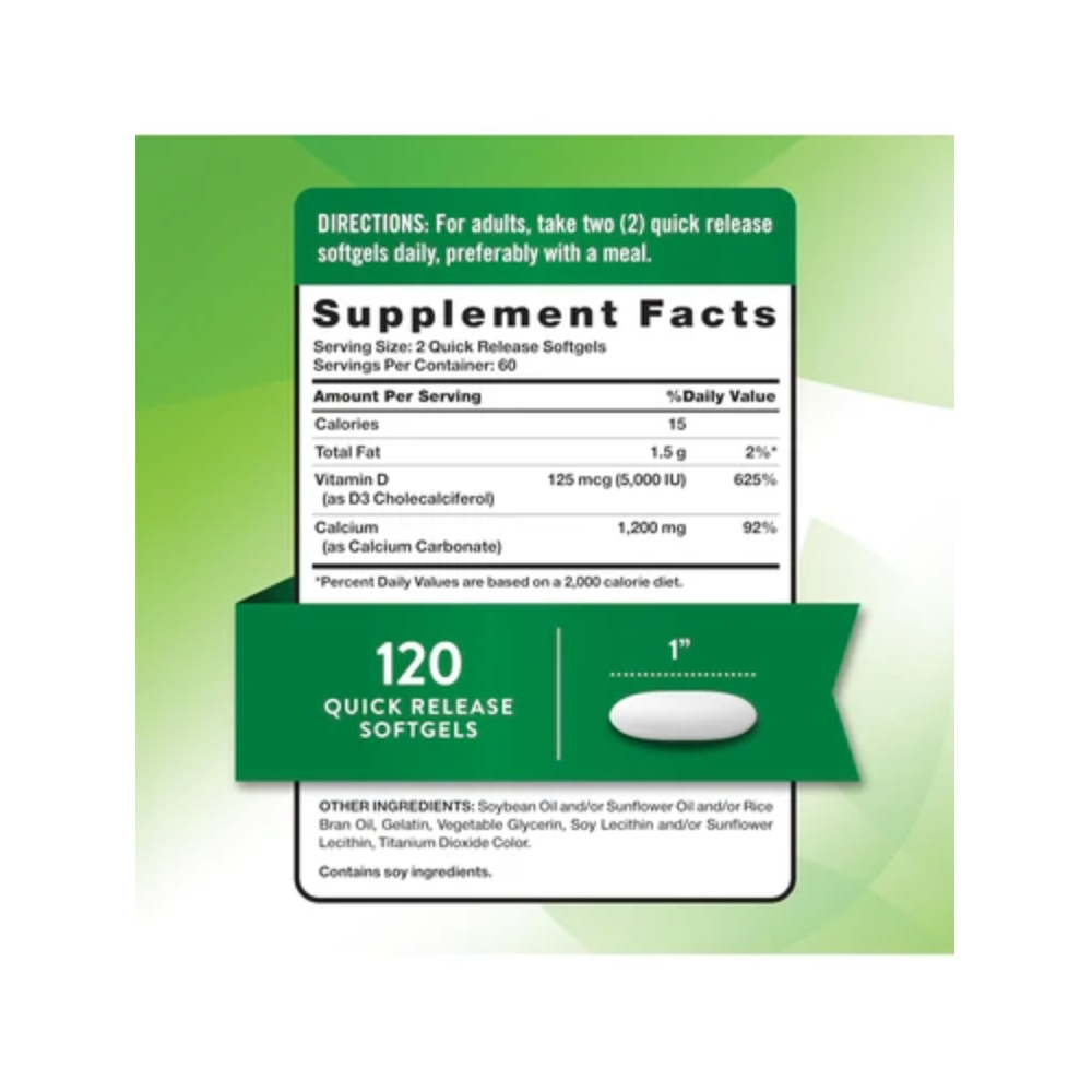 Nature's Truth, Calcium 1200 mg with Vitamin D3 5000 IU, 120 Softgel, 60 Servings