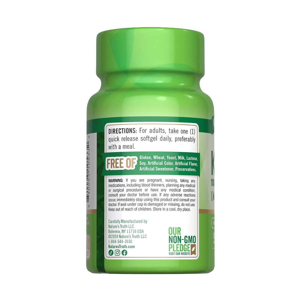 Nature's Truth, Ultra K2 100mcg + D3 5000IU, 50 Quick Release Softgels, 50 Servings