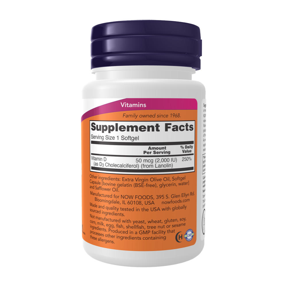 Now Foods, D3 2000 IU, 120 Softgels, 120 Servings