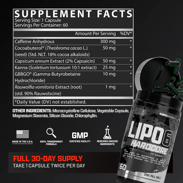 Nutrex Research, Lipo-6 Hardcore, 60 Capsules, 60 Servings