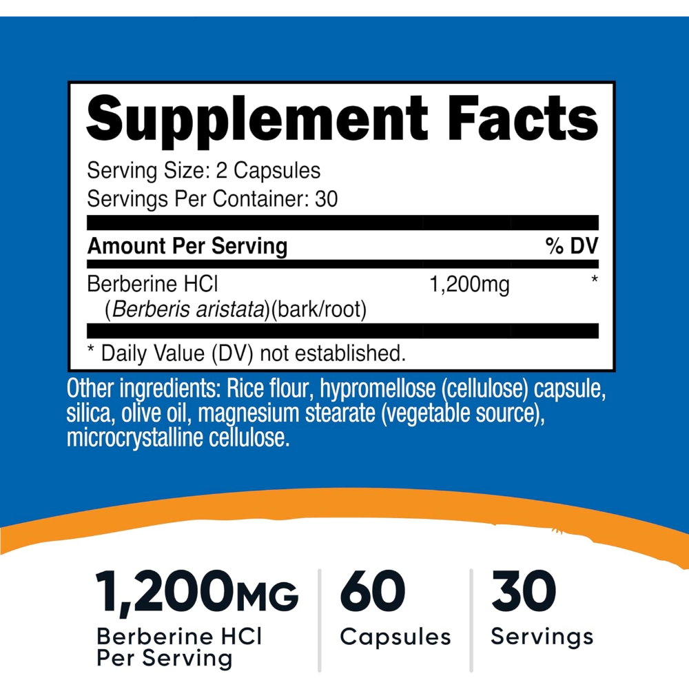 Nutricost, Berberine as Berberine HCI, 1200mg, 60 Capsules, 30 Servings