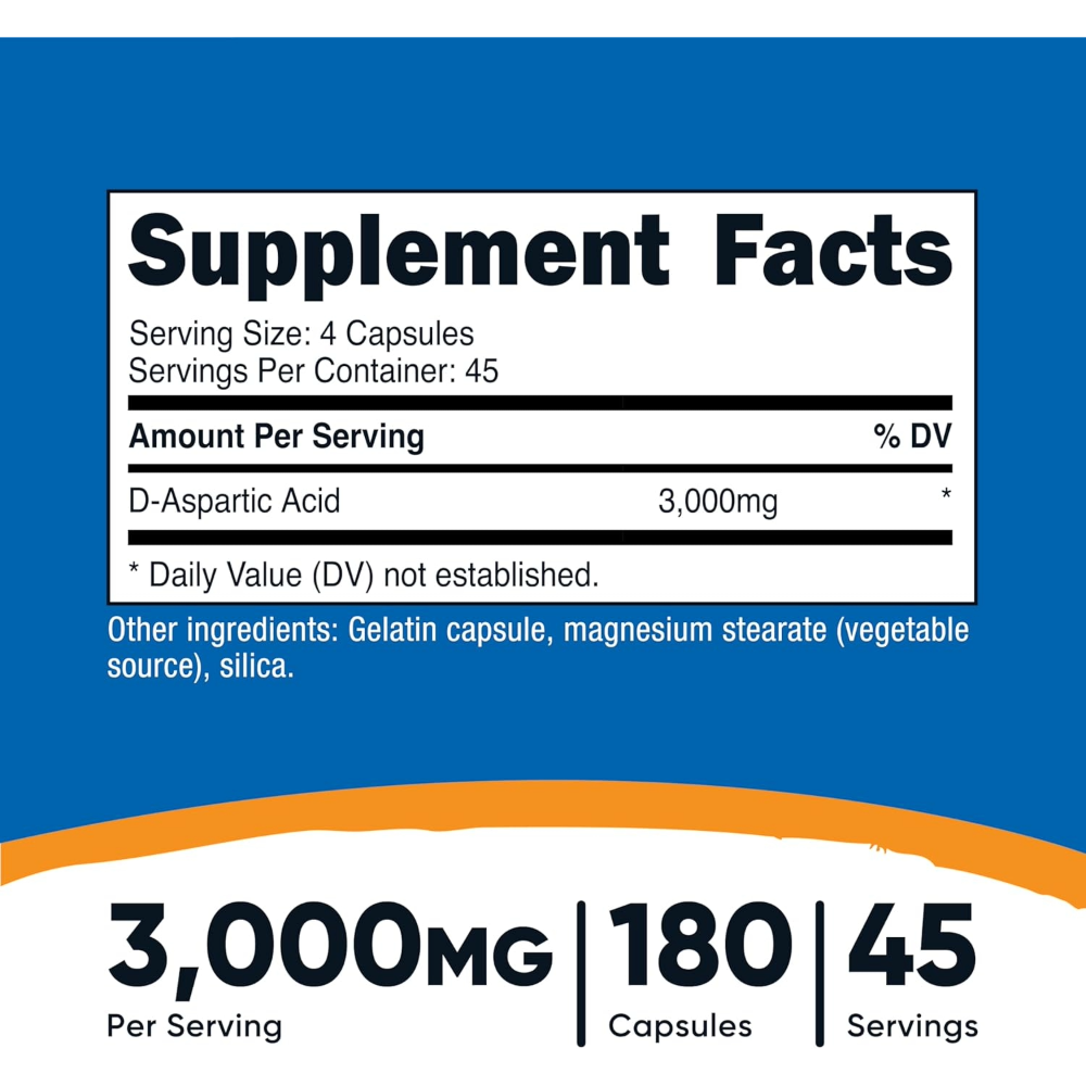 Nutricost, D-Aspartic Acid (DAA), 180 Capsules, 45 Servings