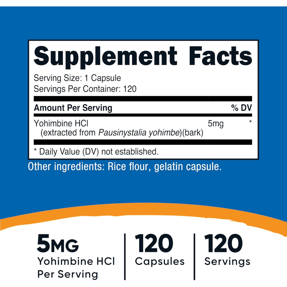 Nutricost, Yohimbine HCl (5mg), 120 Capsules, 120 Servings