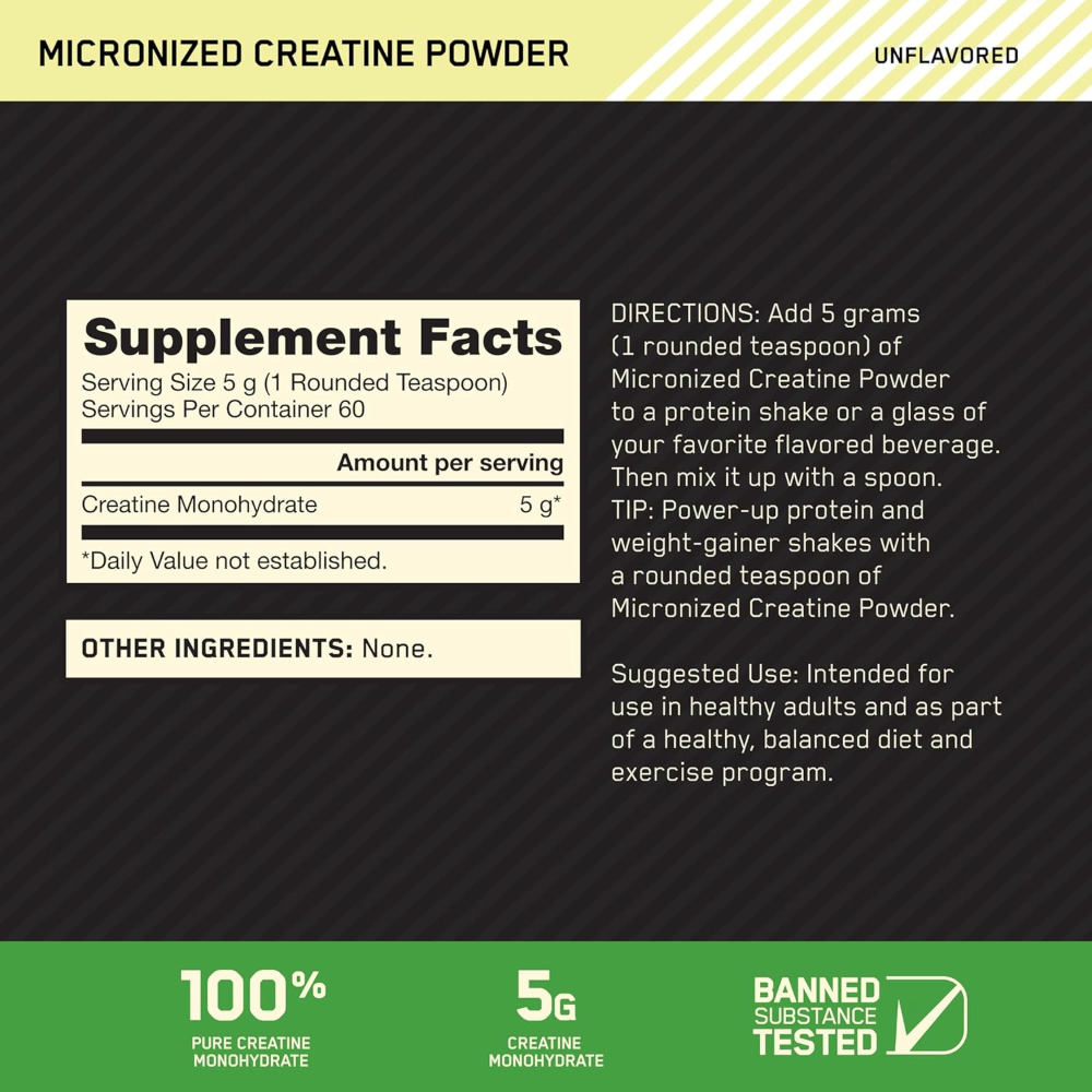 Optimum Nutrition, Micronized Creatine, 300g, 60 Servings