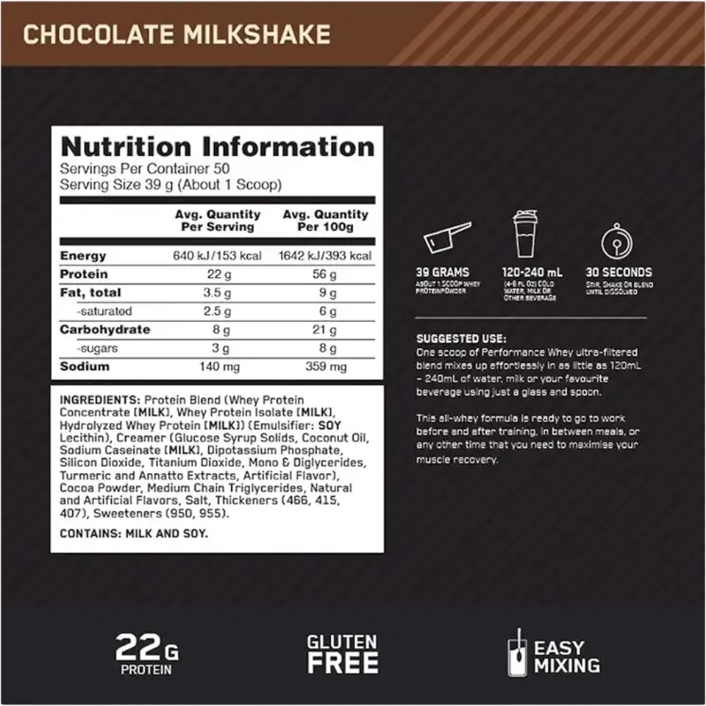 Optimum Nutrition, Performance Whey, 1.95Kg, 50 Servings