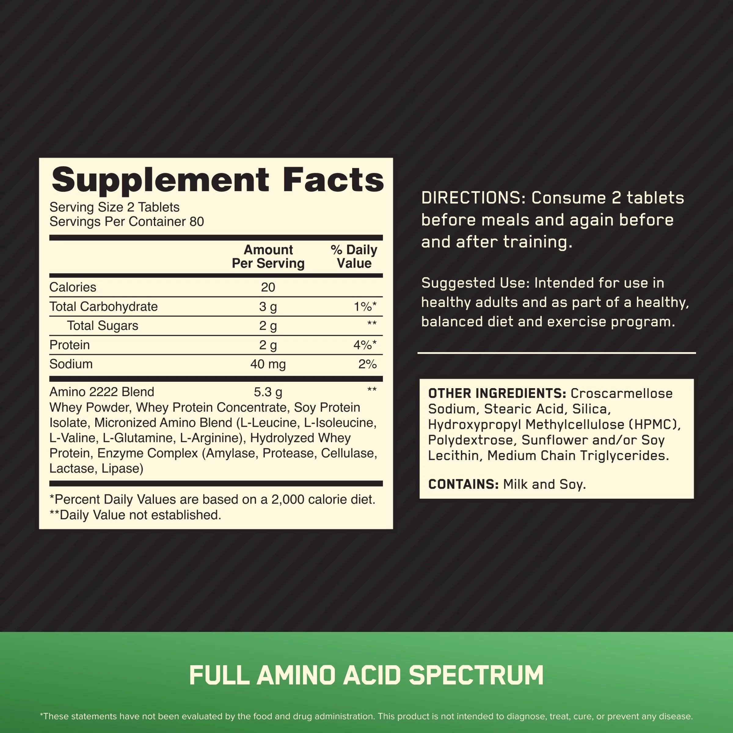 Optimum Nutrition, Superior Amino 2222, 160 Tablets, 80 Servings