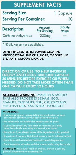 Organic Nation, Caffeine 200 Fast Acting, 30 Capsules