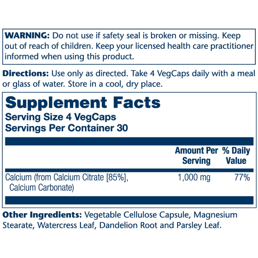 Solaray, Calcium Citrate, 1000mg, 120 Capsules, 30 Servings