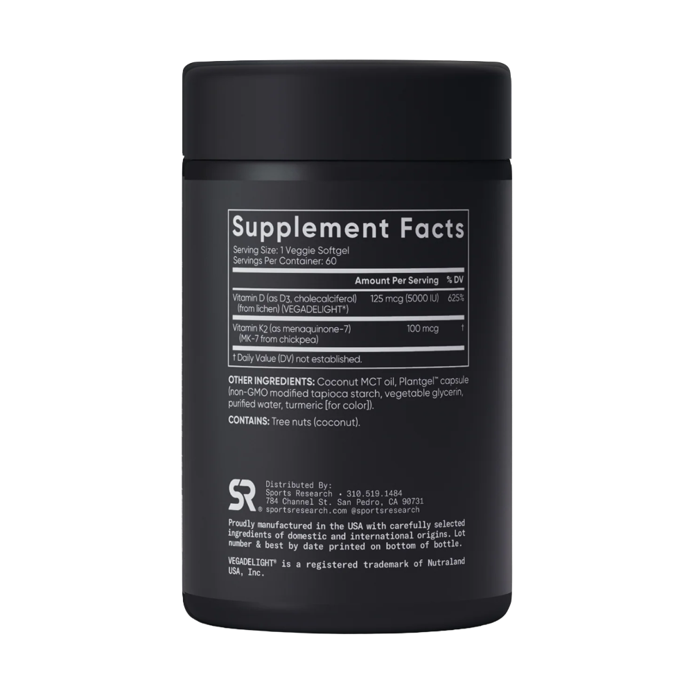 Sports Research, D3 + K2, Plant-Based, 60 Veggie Softgels, 60 Servings