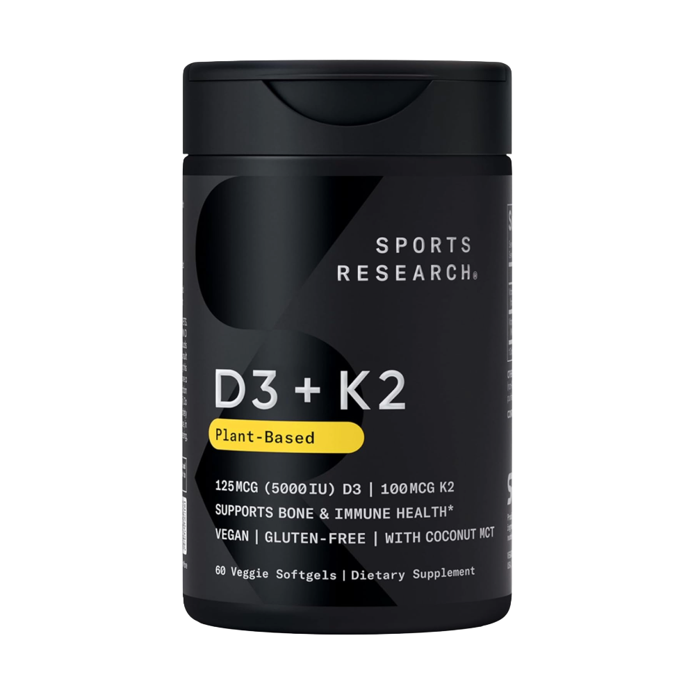 Sports Research, D3 + K2, Plant-Based, 60 Veggie Softgels, 60 Servings