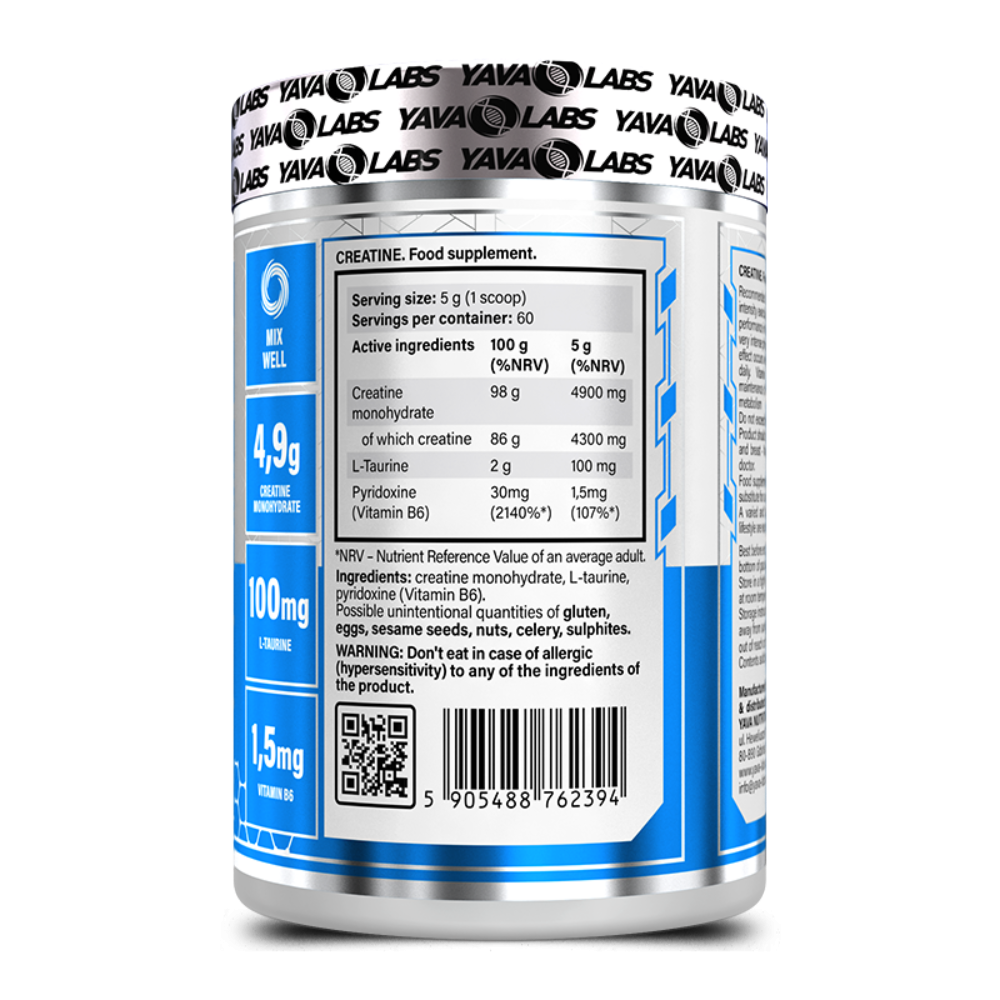 Yava Labs, Creatine 300g +Taurine, 300G, 60 Servings