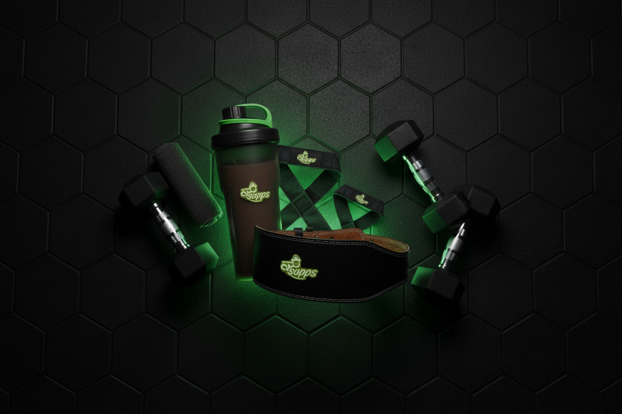 Dark Premium Gym Accessories Flat Lay