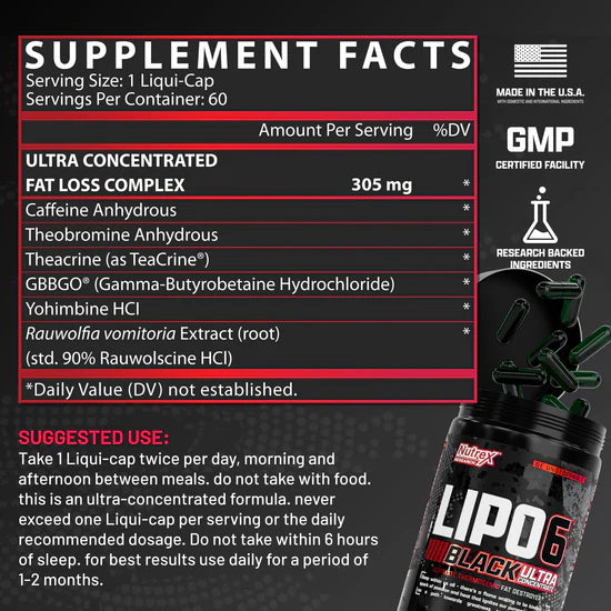 Nutrex Research, Lipo-6 Black UC, 60 Capsules, 60 Serving