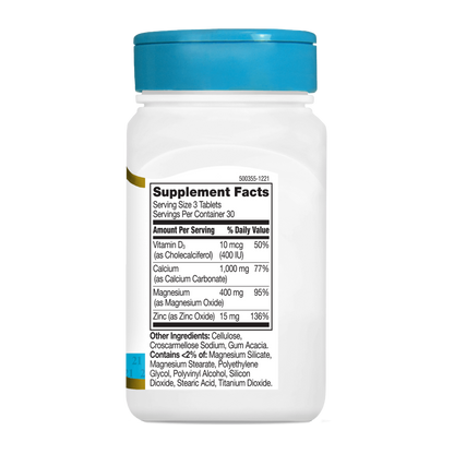 21st Century, Calcium Magnesium Zinc + D3, 90 Tablets, 30 serving