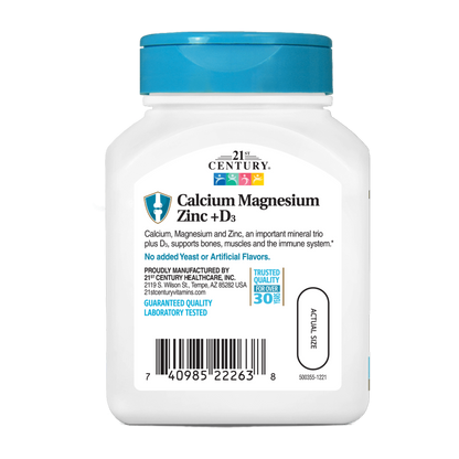 21st Century, Calcium Magnesium Zinc + D3, 90 Tablets, 30 serving