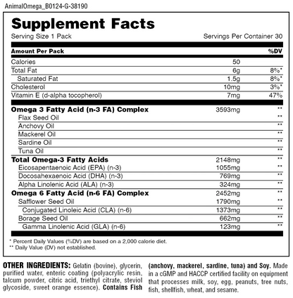Animal, Advanced Omega-3 & EFAs Pill Packs, 30 Packs