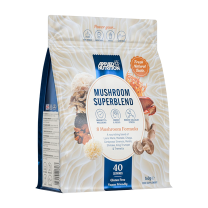 Applied Nutrition, Mushroom Superblend, Lions Mane, Reishi, Chaga, Shiitake, Maitake, Tremella, Cordyceps Sinensis, King Trumpet, 160g, 40 Servings
