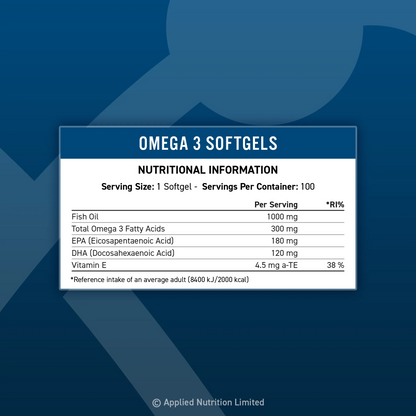 Applied Nutrition, Omega 3 + Vitamin E, 100 Softgels, 100 Servings