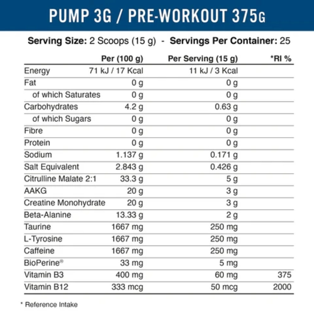 Applied Nutrition, Pump Pre 3G, 375g, 25 Servings