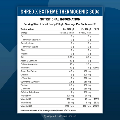 Applied Nutrition, Shred X Extreme Fat Burning Thermogenic Powder, 300g, 30 Servings