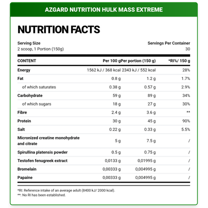 Azgard Nutrition, Hulk Mass Extreme, 4.54KG, 30 Servings