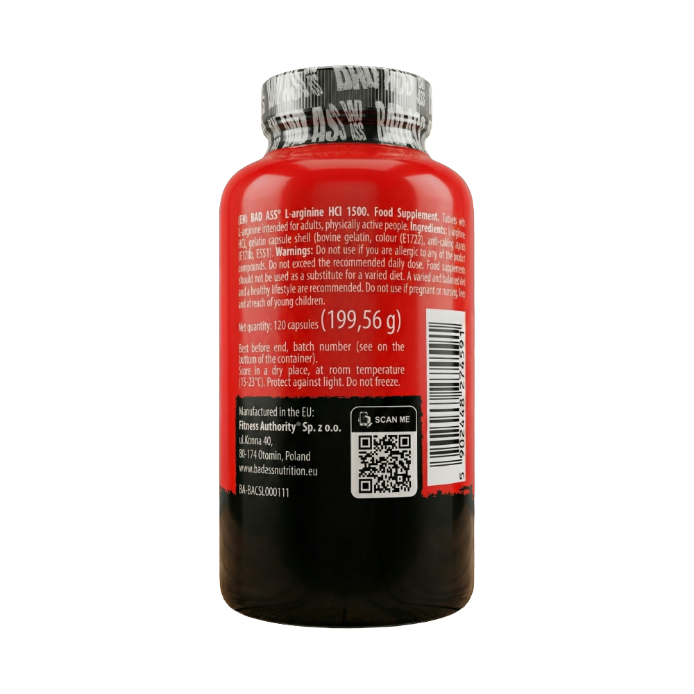 BadAss Nutrition, L- Arginine HCL 1500, 120 Capsules, 120 servings