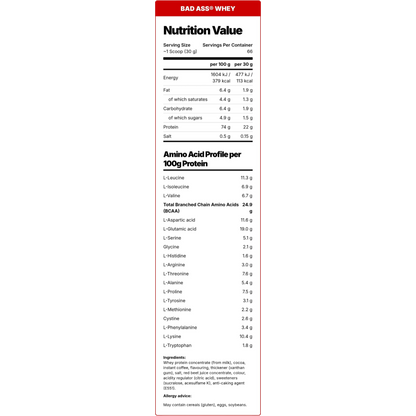 BadAss Nutrition, Whey, 2kg, 60 Servings