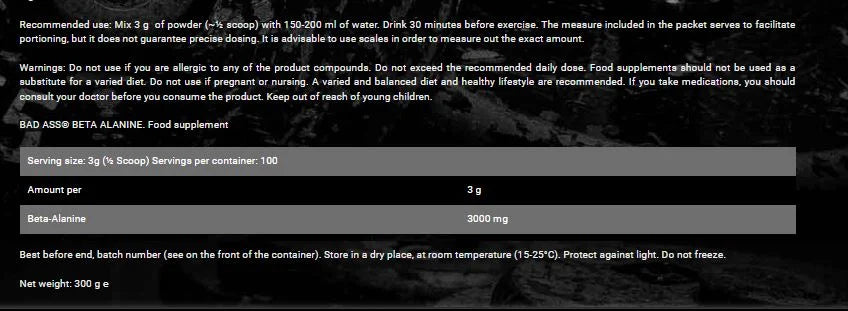 Badass Nutrition, Beta-Alanine, 300g, 100 Servings