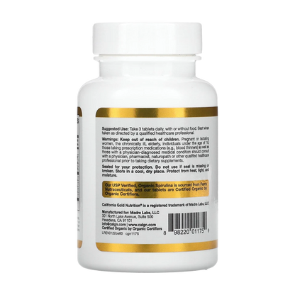 California Gold Nutrition, Organic Spirulina with Phycocyanin, 500Mg, 60 Tablets, 20 Servings