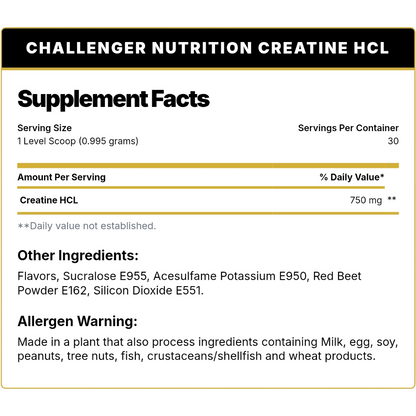 Challenger Nutrition, Creatine HCL, 30g, 30 Servings