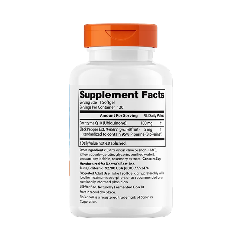 Doctor's Best, High Absorption CoQ10 with BioPerine, 100 mg, 120 Softgels, 120 Servings