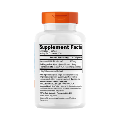 Doctor's Best, High Absorption CoQ10 with BioPerine, 100 mg, 120 Softgels, 120 Servings