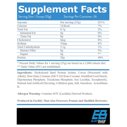 Ever Build Nutrition, 100% Beef Protein Isolate, 910G, 26 Servings