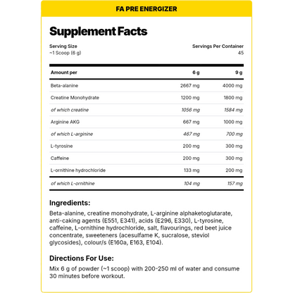 FA Nutrition, Pre Energizer, 270g, 45 Servings