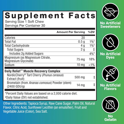 Force Factor, Daily Relief™, Muscle Support, Berry Cherry, 30 Soft Chews, 30 Servings