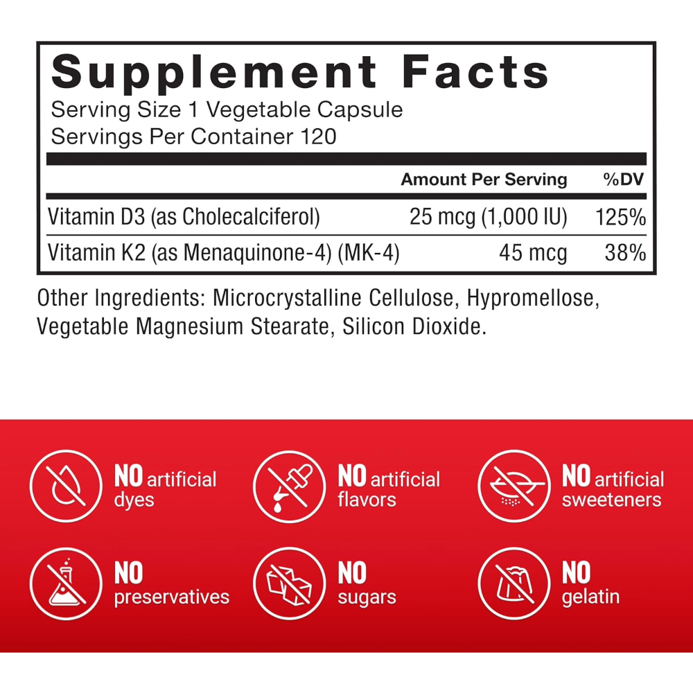 Force Factor, Vitamin D3 & K2, 120 Capsules, 120 Servings