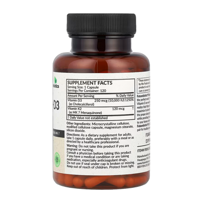 Futurebiotics, Vitamin K2 + D3, Extra Strength, 120 Capsules, 120 Servings